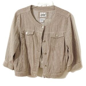 Live a Little LAL Striped Cotton Blend Button Front Rounded Collar Jacket 🟫⬜️